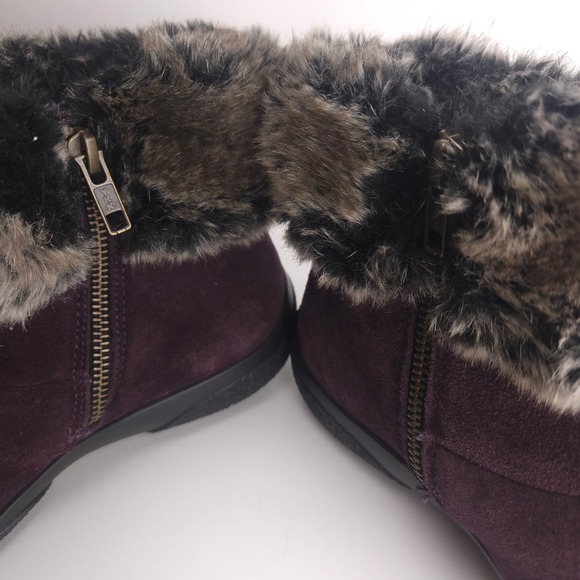 Hotter Romance Suede Ankle Boots Purple Faux Fur Trim Side Zip UK 5 US 7 - Picture 3 of 10